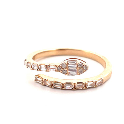 14K Yellow Gold Open Cuff Snake Baguette Diamond Ring