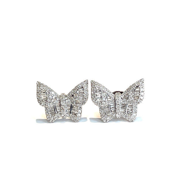 Butterfly Natural Diamond Earrings in 14k White Gold