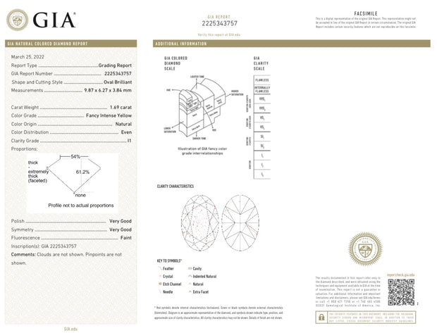 1.69 CARAT OVAL BRILLIANT GIA CERTIFIED FNC INT YEL COLOR I1 CLARITY NATURAL DIAMOND