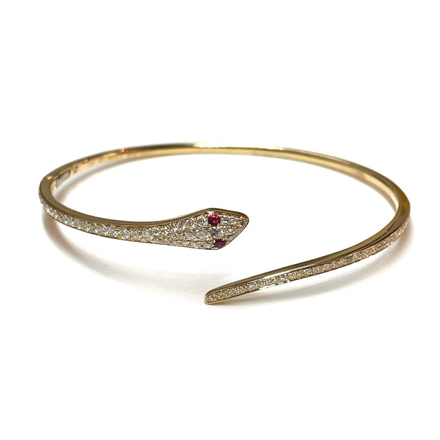Stunning 14k Yellow Gold Detailed Snake Natural Diamond Bracelet