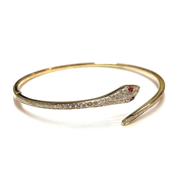 Stunning 14k Yellow Gold Detailed Snake Diamond Bracelet