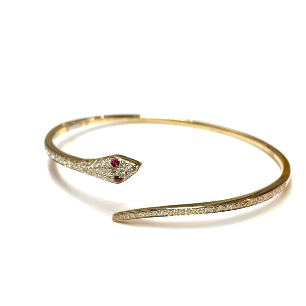 Stunning 14k Yellow Gold Detailed Snake Natural Diamond Bracelet