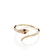 Stunning 14k Yellow Gold Natural Diamond and Ruby Snake ring