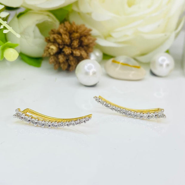 Gorgeous 14K White/Yellow Gold Curved Bar Diamond Ear Crawlers