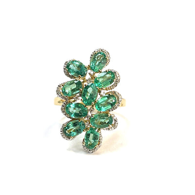 14k Yellow Gold Emerald Diamond Ring