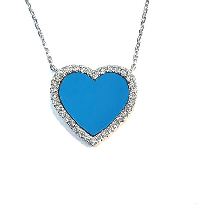 14k White Gold Pendant with Turquoise and Diamonds