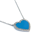 14k White Gold Pendant with Turquoise and Natural Diamonds