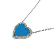 14k White Gold Pendant with Turquoise and Diamonds