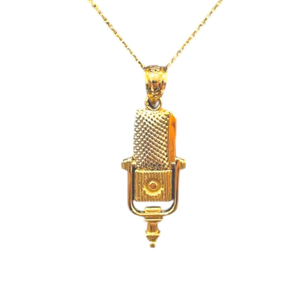 Studio Microphone Music Recording Pendant Necklace - 14K Yellow Gold