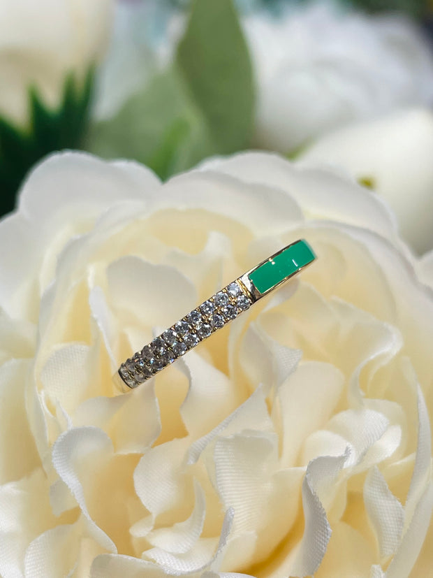 Yin Yang 18k Natural Diamond Green Enamel Ring