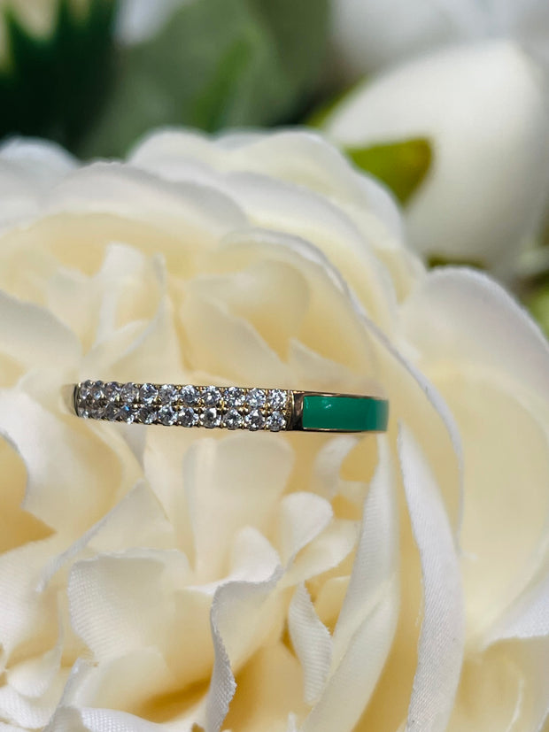 Yin Yang 18k Natural Diamond Green Enamel Ring