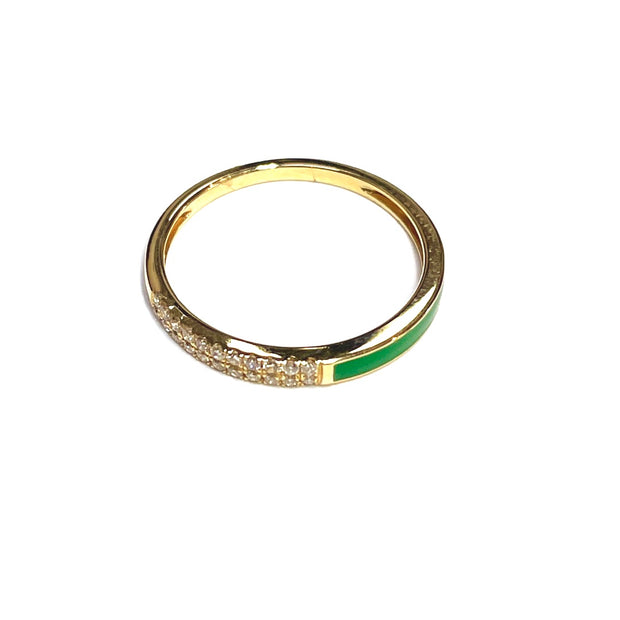 Yin Yang 18k Diamond Green Enamel Ring