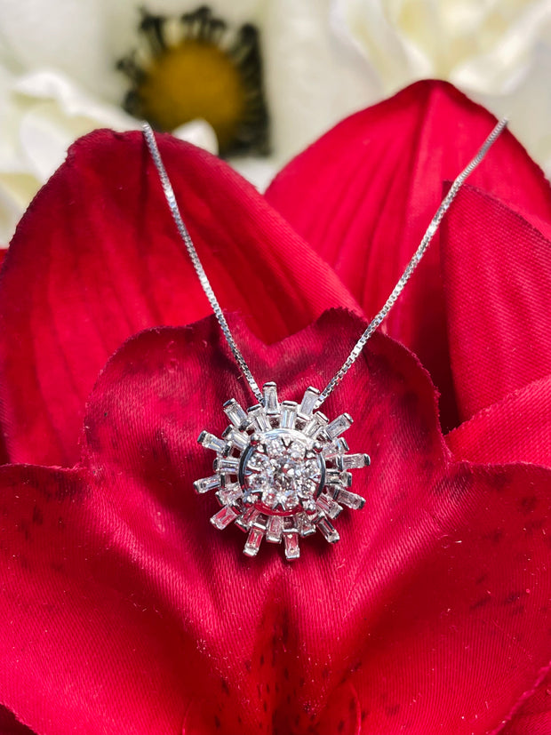 Sun Burst Necklace with Natural Diamonds in 14k White Gold