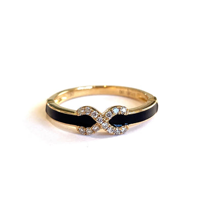 18k Yellow Gold Infinity Noir Enamel Diamond Ring