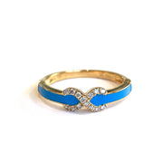 18k Yellow Gold Infinity Ocean Blue Enamel Natural Diamond Ring