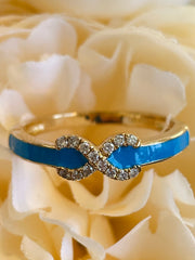 18k Yellow Gold Infinity Ocean Blue Enamel Diamond Ring
