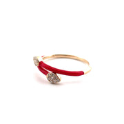 14K Yellow Gold Snake Ring with Red Enamel