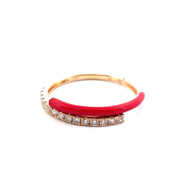 14K Yellow Gold Red Enamel Diamond Ring