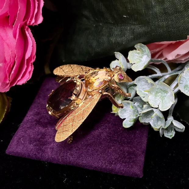 18k Yellow Gold Citrine Dragon Fly Pin