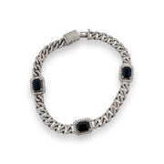 Exquisite Cuban Pave Diamond and Sapphire Bracelet in 14K White Gold