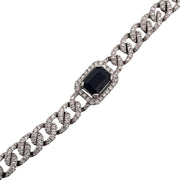 Exquisite Cuban Pave Diamond and Sapphire Bracelet in 14K White Gold