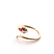 14K Yellow Gold Snake Natural Diamond Ring With Ruby