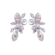 Exquisite and Elegant 18K White Gold Oval Natural Diamond Leaf Earrings