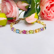 14K Yellow Gold Pear Shaped Bracelet with Multi-Colour Gemstones