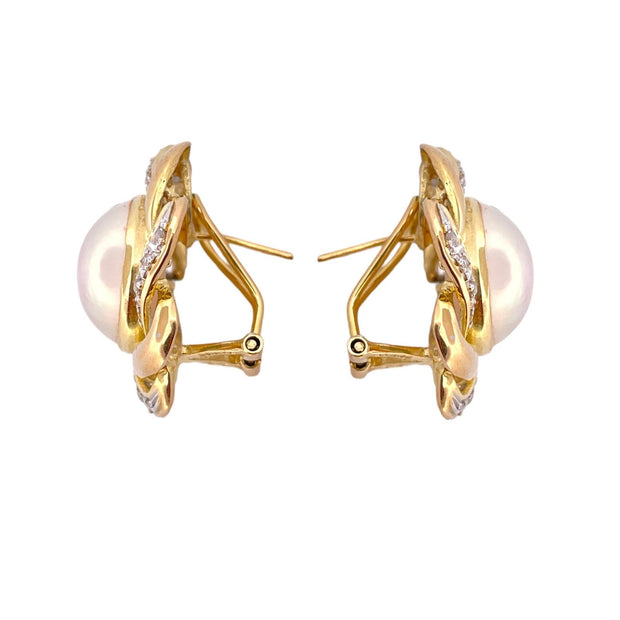 Mabe Pearl and Diamond Earrings - 14K Yellow Gold