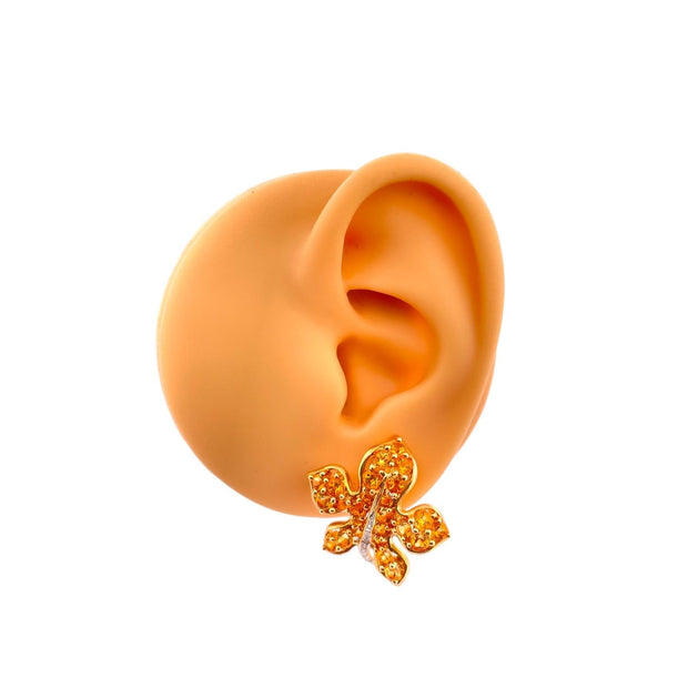 Natural Citrine Leaf Earrings - 0.10 TCW, 18K Yellow Gold