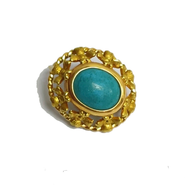 Vintage 14k Yellow Gold Oval Turquoise Earrings