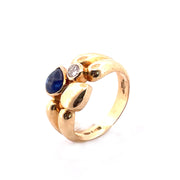 Exquisite 18k Yellow Gold Italian Cabochon Natural Sapphire and Diamond Ring and Earring Set