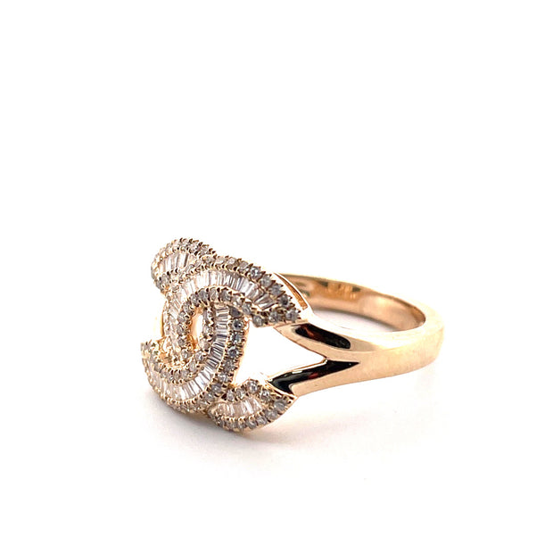 14K Yellow Gold Double CC Natural Diamond Ring