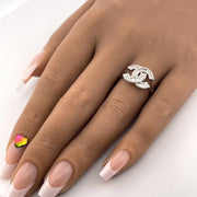 14K White Gold Double CC Natural Diamond Ring