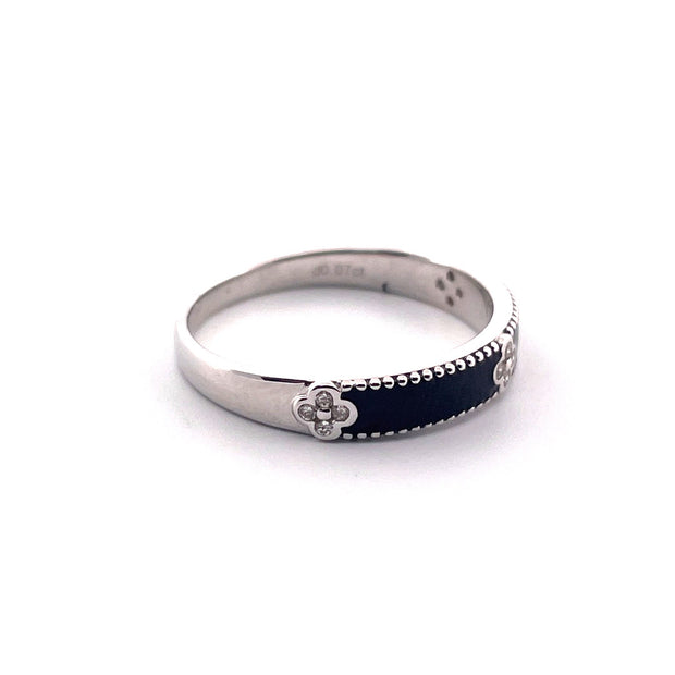 18k White Gold Black Enamel Natural Diamond Ring