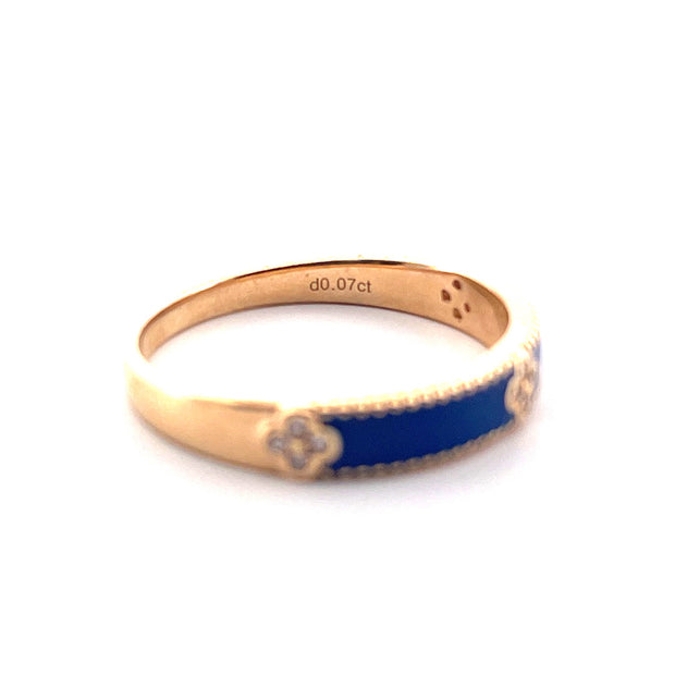 18k Yellow Gold Blue Enamel Natural Diamond Ring
