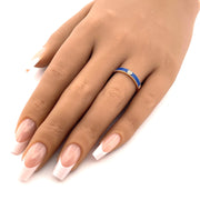 18k Yellow Gold Blue Enamel Natural Diamond Ring