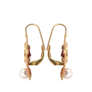 Garnet and Pearl Earrings - 14K Yellow Gold