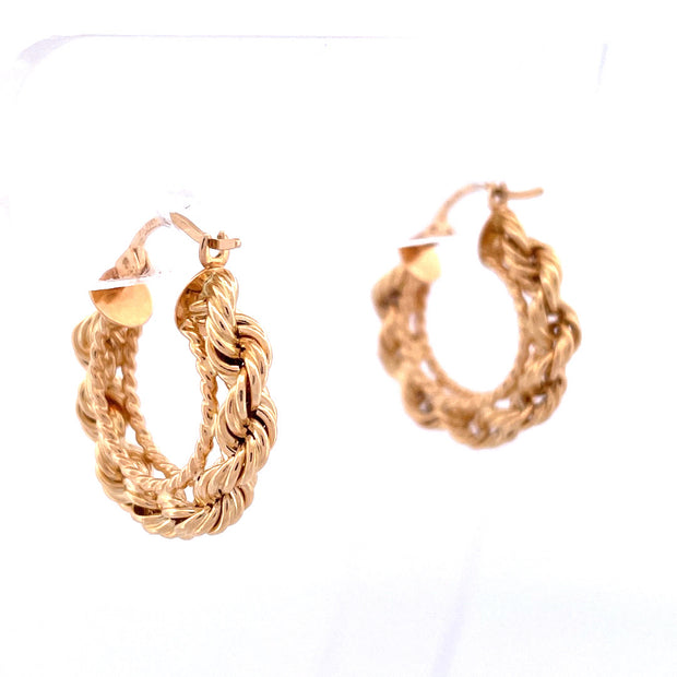 Exquisite 14k Yellow Gold Rope Hoop Earrings
