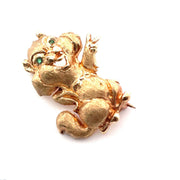 Retro 14K Yellow Gold Chipmunk Brooch with Emerald Eyes