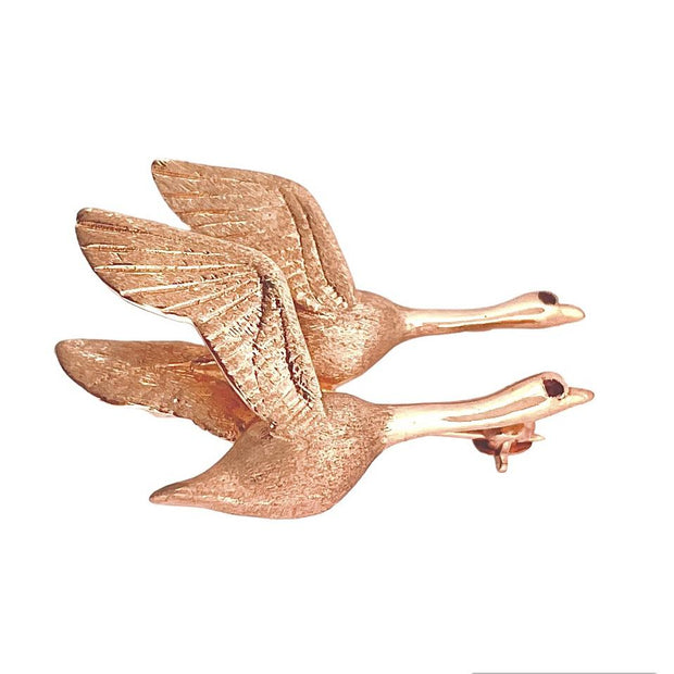 14K Yellow Gold Birds Pin with Ruby Eyes