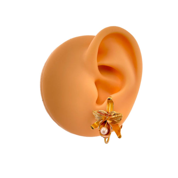 Pearl Flower Earrings - 18K Yellow Gold