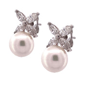 Elegant 14k White Gold Pearl and Diamond Butterfly Earrings