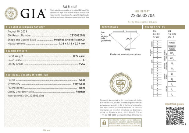 GIA Certified 0.72 Carat Whiskey Glass L, VVS2 Natural Loose Diamond