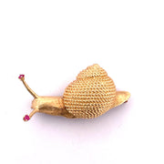 Exquisite 18k Yellow Gold Cheany Snail Brooch with Ruby Eyes
