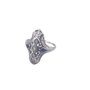 Vintage 18K White Gold Filigree Diamond & Sapphire Ring