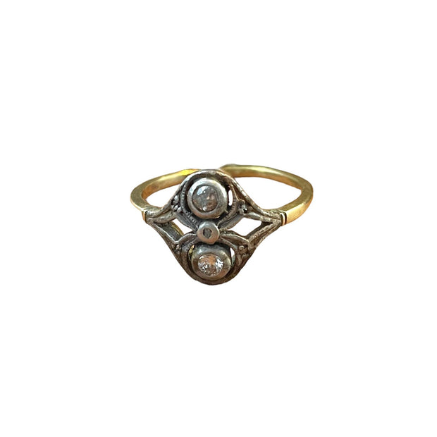 Retro Two-Stone Diamond Ring, 14K White Gold & Platinum