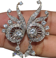 Antique Peacock Design Earrings - 2.00 TCW, 14K White Gold