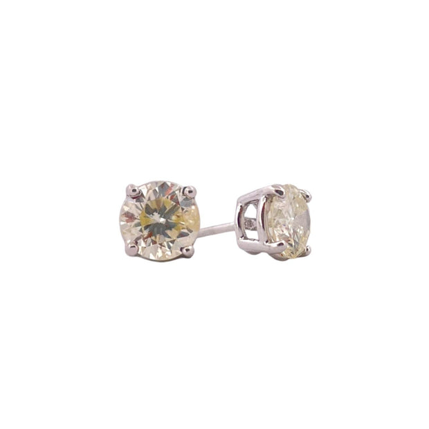 Round Diamond Stud Earrings - 1.45 TCW, 14K White Gold