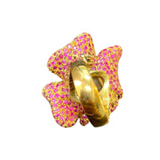 Luxurious Ruby Pearl Flower Ring- 18K Yellow Gold
